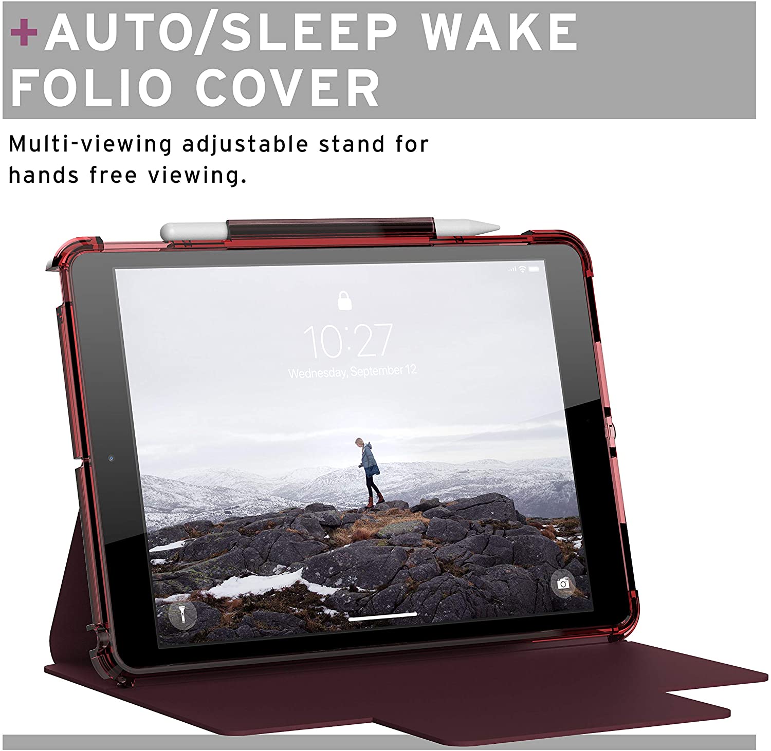 [U] by UAG Apple iPad 10.2/10.5" (7th, 8th & 9th Gen) Lucent Case - Aubergine/Dusty Rose [V] - كفر ايباد حماية عالية + ستاند + مكان للقلم