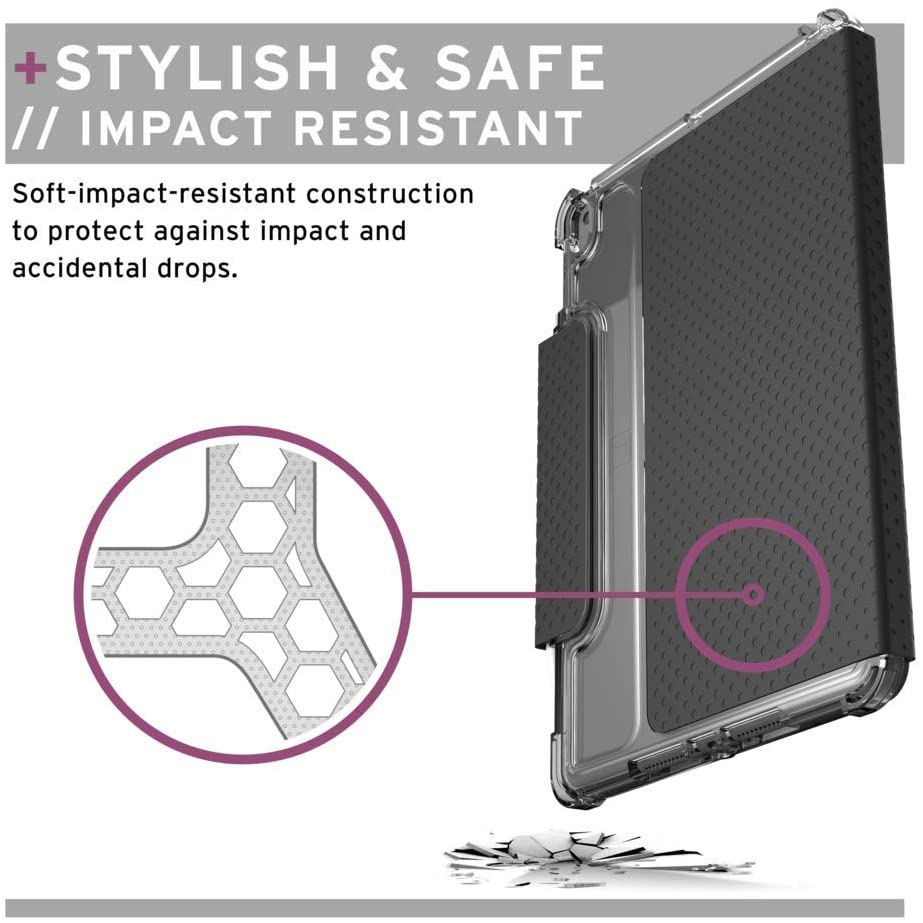 [U] by UAG Apple iPad 10.2/10.5" (7th, 8th & 9th Gen) Lucent Case Black/Ice [V] - كفر ايباد حماية عالية + ستاند + مكان للقلم