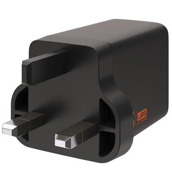 UAG Wall Charger SRGE 65W 3Port UK - Black [V] - بلاك شاحن حائط - فتحتين تايب سي - فتحة يو اس بي - قوة 65 واط - كفالة 12 شهر