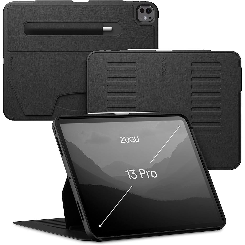 ZUGU iPad Pro 13" / 11" - M4/M5 (2024/2025) Case - Black [V] - كفر ايباد + ستاند + مكان للقلم