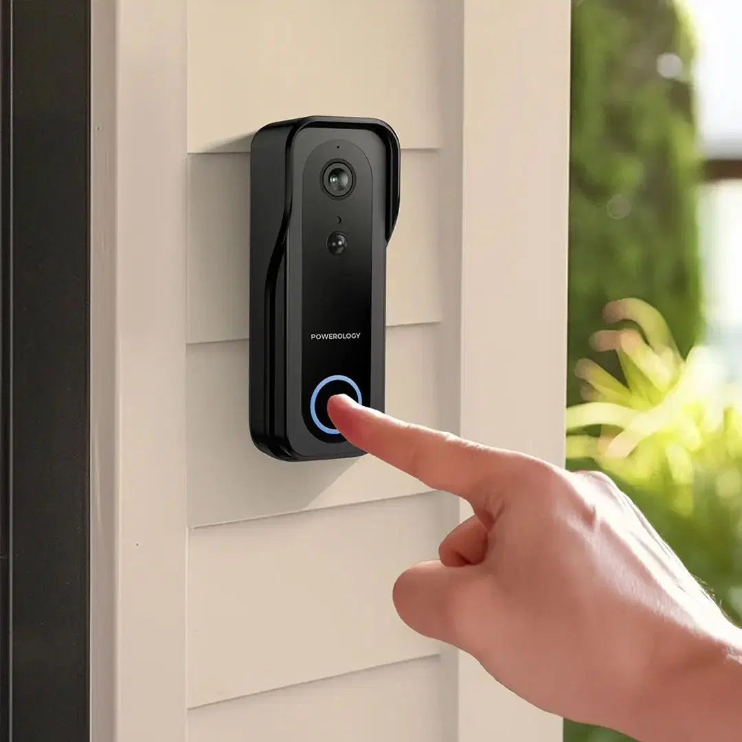 Powerology Smart Doorbell Camera - Black [O] -جرس باب لاسلكي + كاميرا + صوت سبيكر - باورولوجي - كفالة ٢٤ شهر