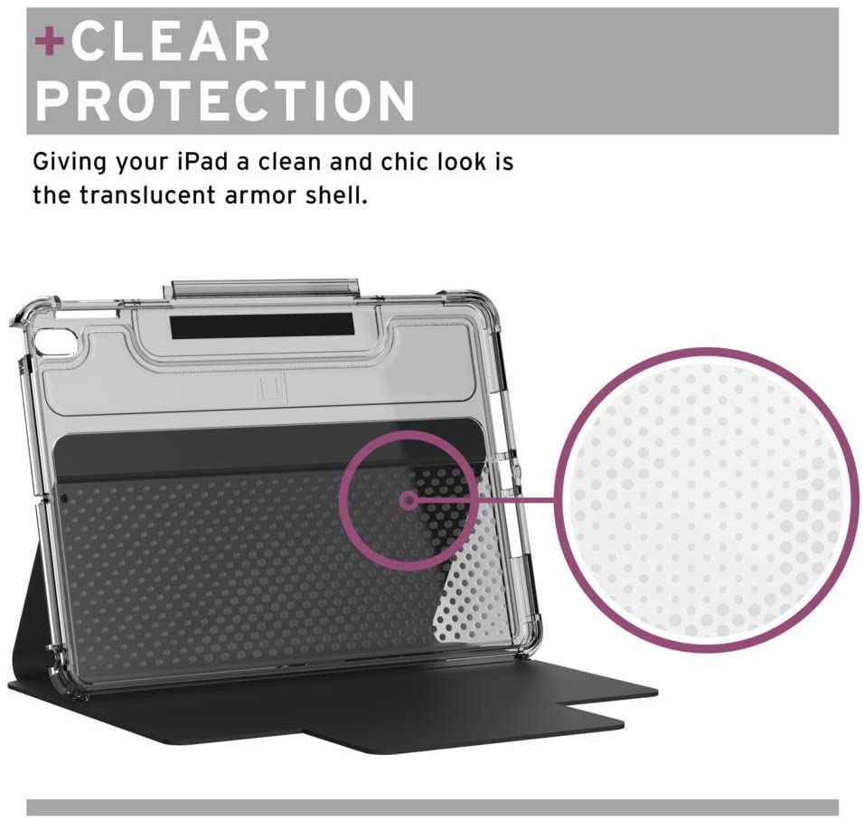 [U] by UAG Apple iPad 10.2/10.5" (7th, 8th & 9th Gen) Lucent Case Black/Ice [V] - كفر ايباد حماية عالية + ستاند + مكان للقلم