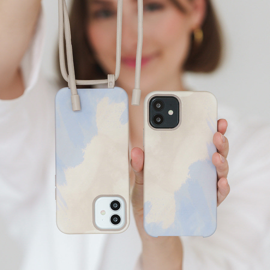 Woodcessories iPhone 14 Change Case - أزرق بيج [V] - كفر حماية عالية - مع خيط علاقة