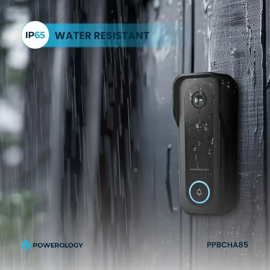 Powerology Smart Doorbell Camera - Black [O] -جرس باب لاسلكي + كاميرا + صوت سبيكر - باورولوجي - كفالة ٢٤ شهر