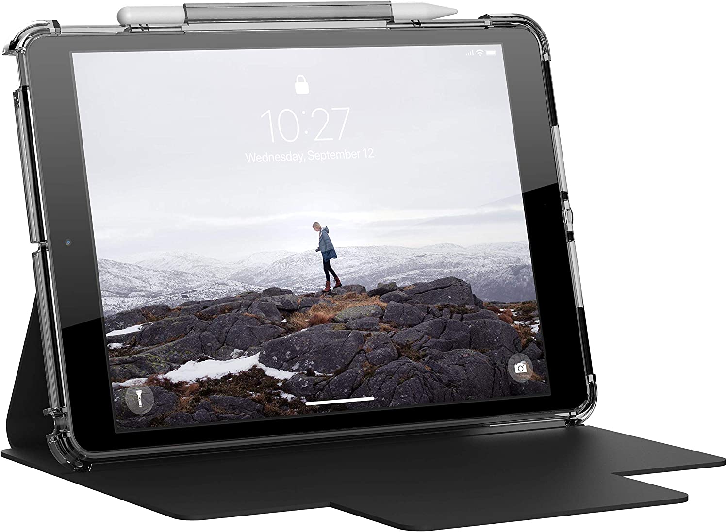 [U] by UAG Apple iPad 10.2/10.5" (7th, 8th & 9th Gen) Lucent Case Black/Ice [V] - كفر ايباد حماية عالية + ستاند + مكان للقلم