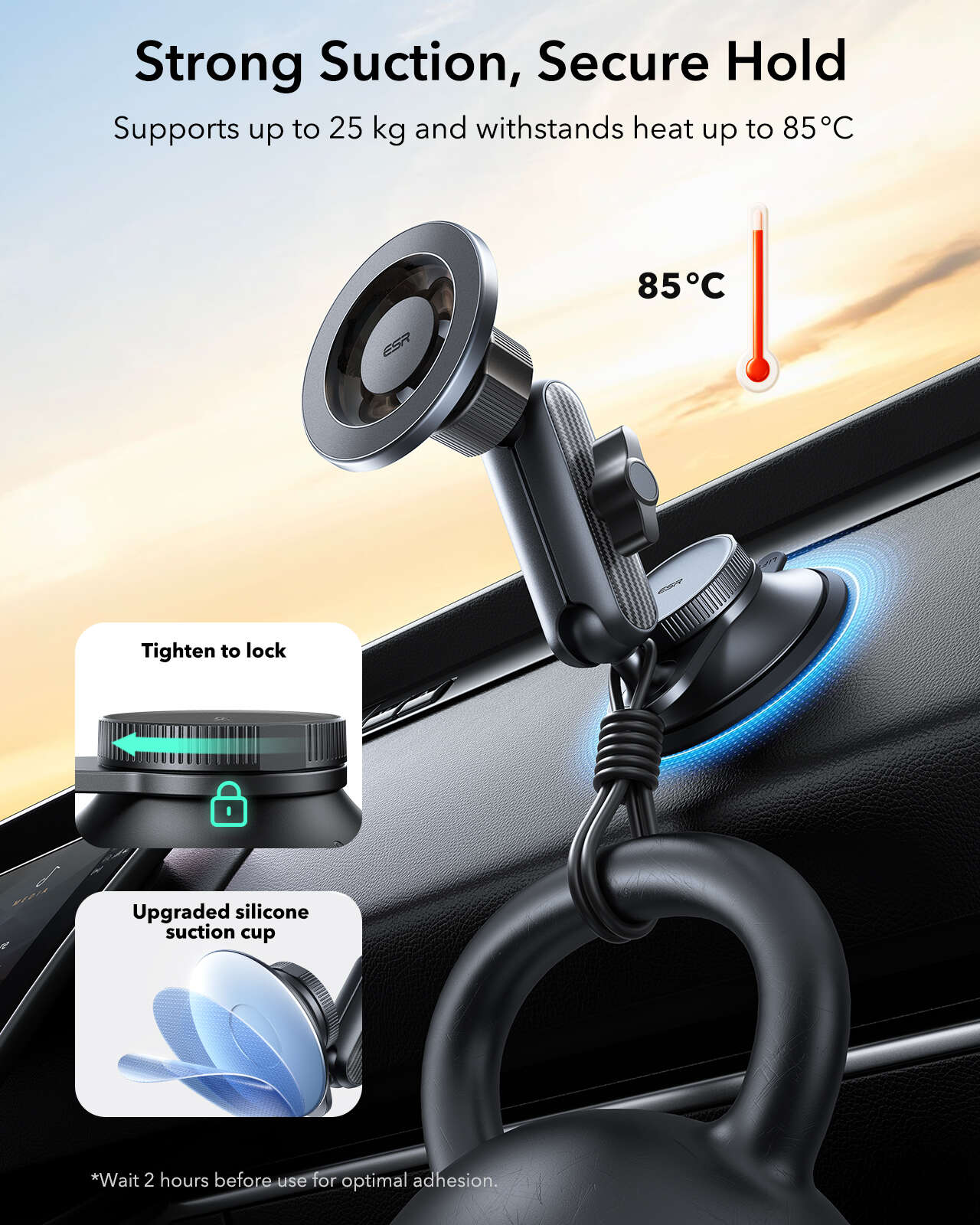 ESR OmniLock Dash/الزجاج الأمامي/الشاشة Magsafe حامل السيارة (كوب الشفط)