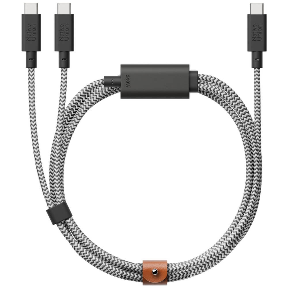 Native Union Belt Cable C TO 2C - 2M 140W Zebra [V] - سلك شحن تايب سي - نيتف يونيون - قوة 140 واط - مقاوم للقطع - 2 متر - كفالة 12 شهر