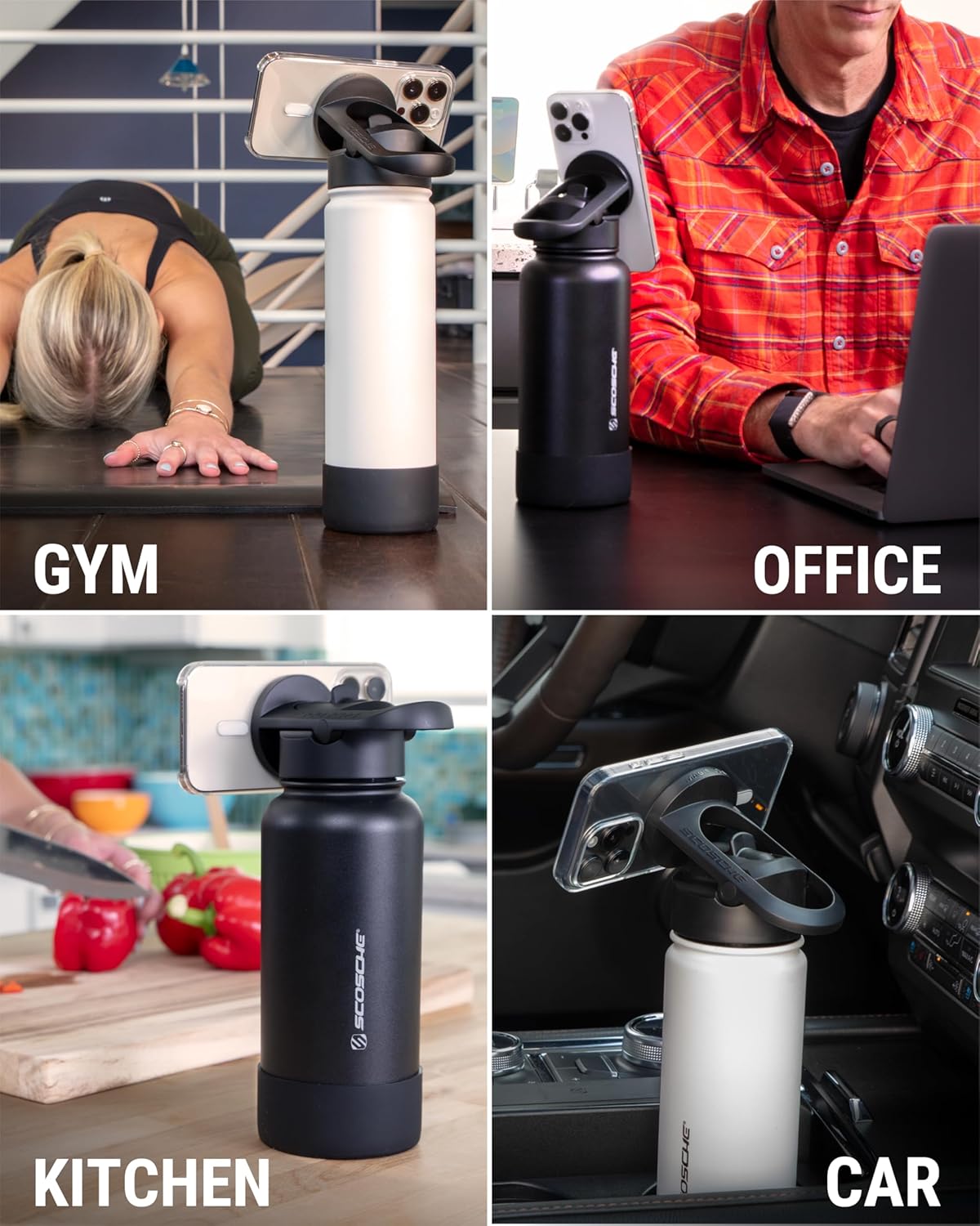 Steel Insulated Water Bottle with Magnetic Cell Phone Holder and Tripod Phone Mount Stand Compatible w/ MagSafe - Blue [V] - مطارة حافظة للحرارة - ستاند ماغ سيف - سكوشي
