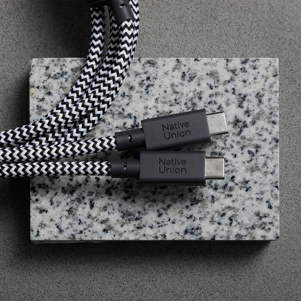 Native Union Belt Cable C TO 2C - 2M 140W Zebra [V] - سلك شحن تايب سي - نيتف يونيون - قوة 140 واط - مقاوم للقطع - 2 متر - كفالة 12 شهر