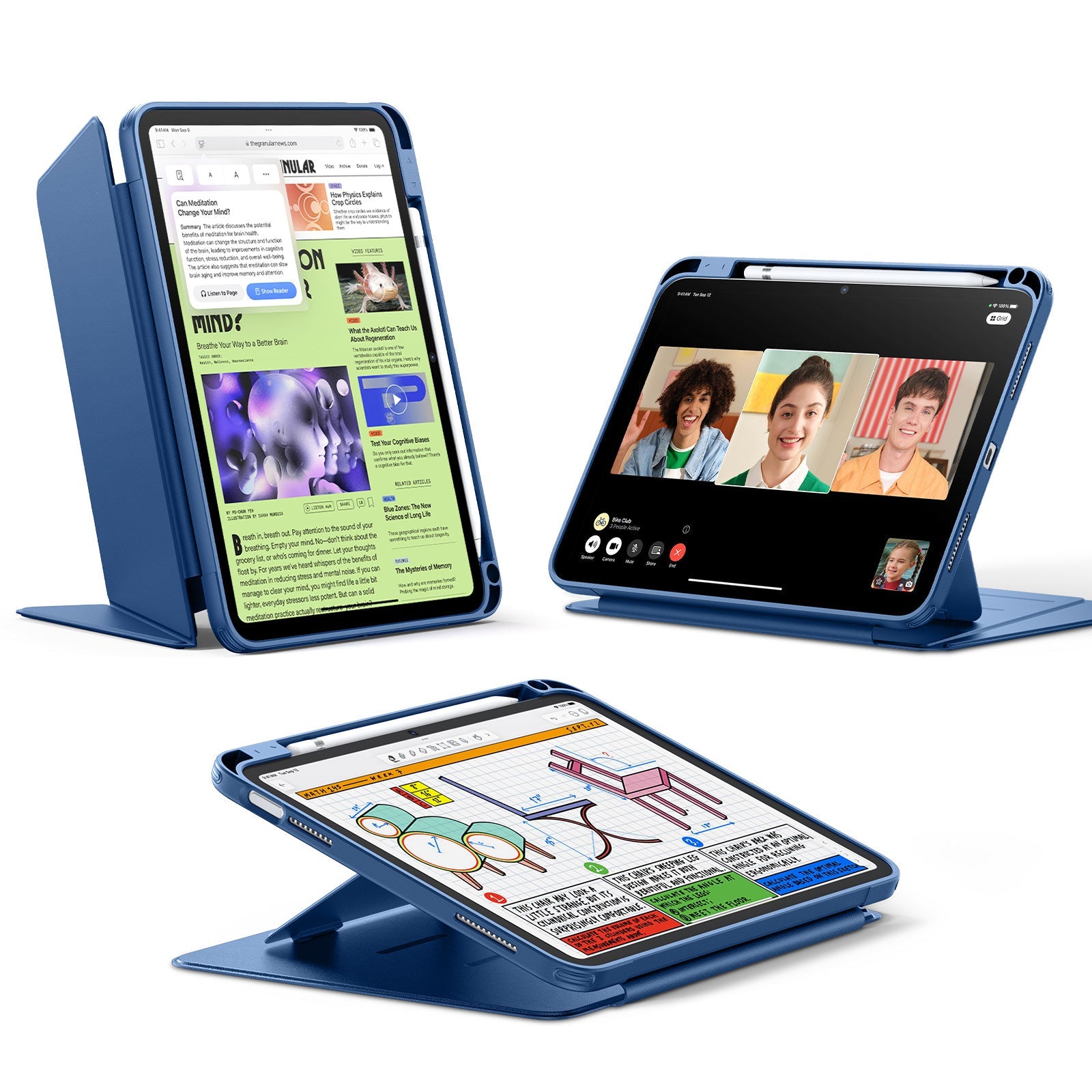 ESR iPad 10.9 2022 / iPad 11 - A16 / 11th Gen) Gen Flip Hybrid Case (Pencil Holder) Blue