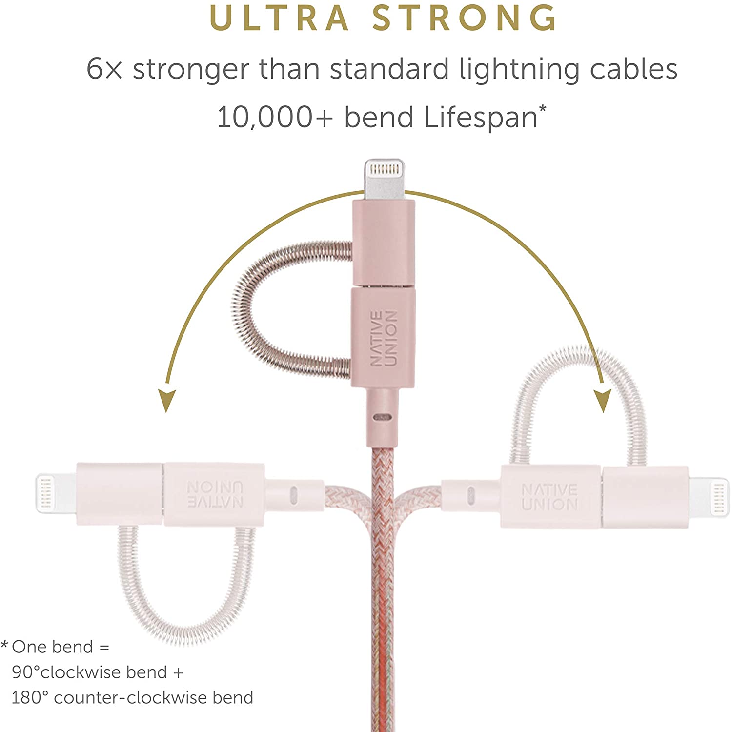 Native Union Belt Cable Universal 2M - Rose [V] - سلك شحن 3 في 1 - ايفون + تايب سي + مايكرو - نيتف يونيون - مقاوم للقطع - 2  متر - كفالة 12 شهر