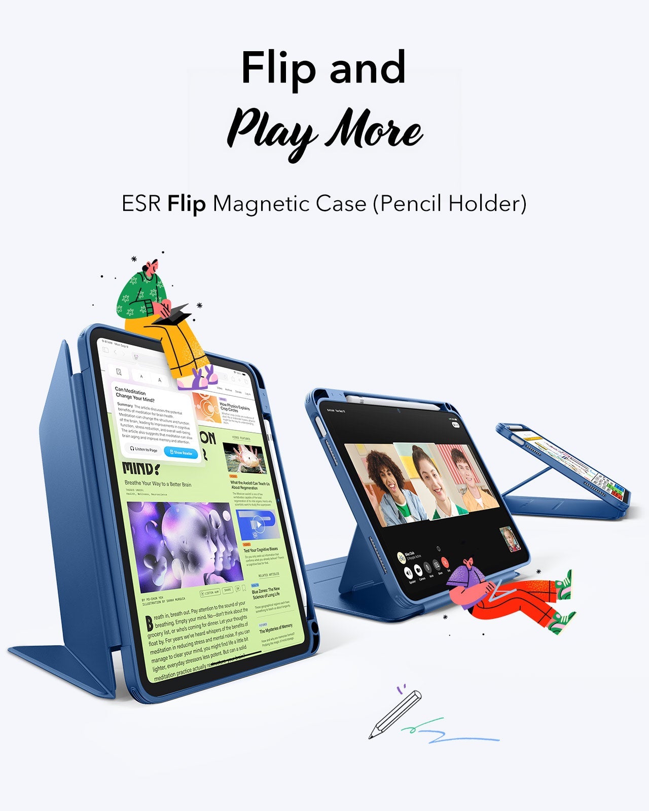 ESR iPad 10.9 2022 / iPad 11 - A16 / 11th Gen) Gen Flip Hybrid Case (Pencil Holder) Blue