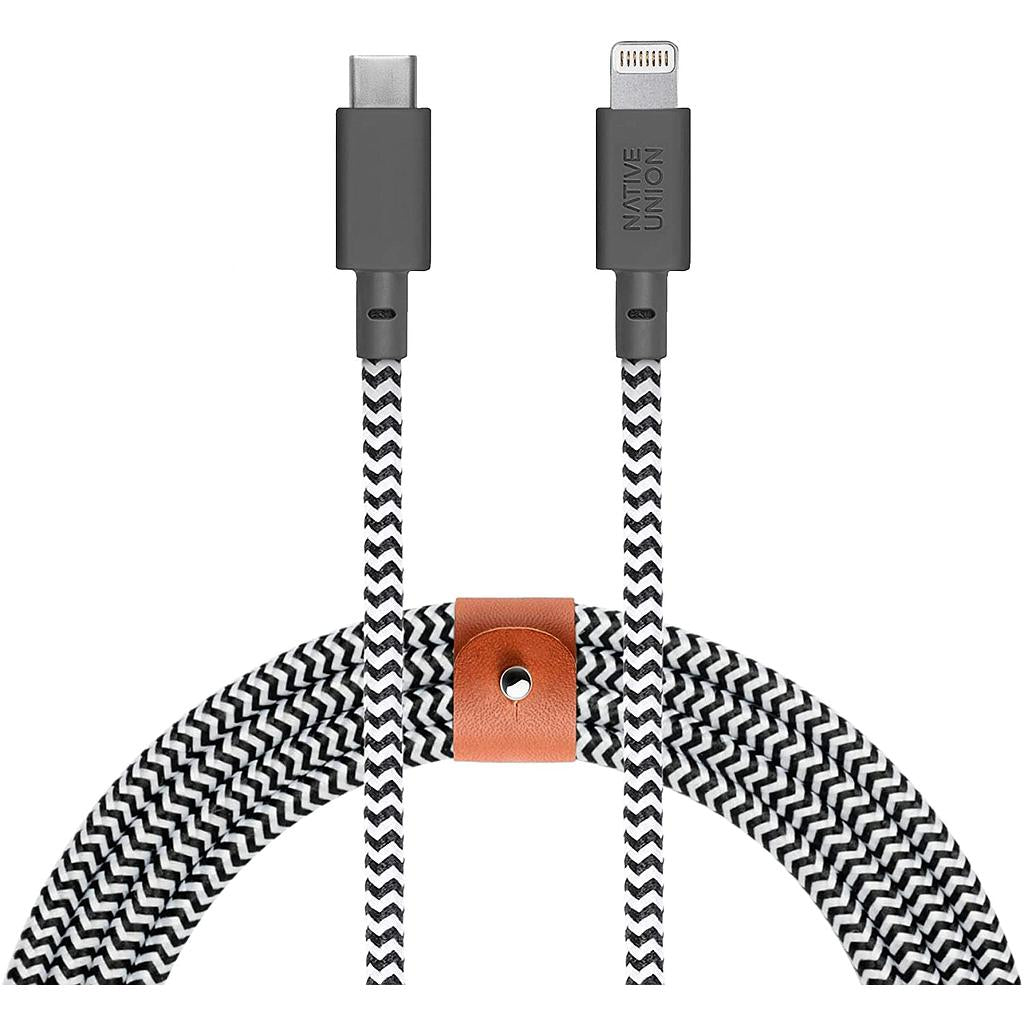 Native Union Belt Cable USB-C to Lightning 3M - Zebra -USB-C [V] - سلك شحن ايفون - نيتف يونيون - مقاوم للقطع - 3 متر - كفالة 5 سنوات