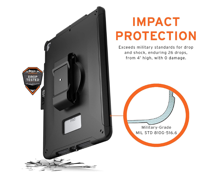 UAG Apple iPad 10.2/10.5" (7th, 8th & 9th Gen)with Handstrap [V] - كفر ايباد حماية عالية + ستاند + مكان للقلم + مسكة يد