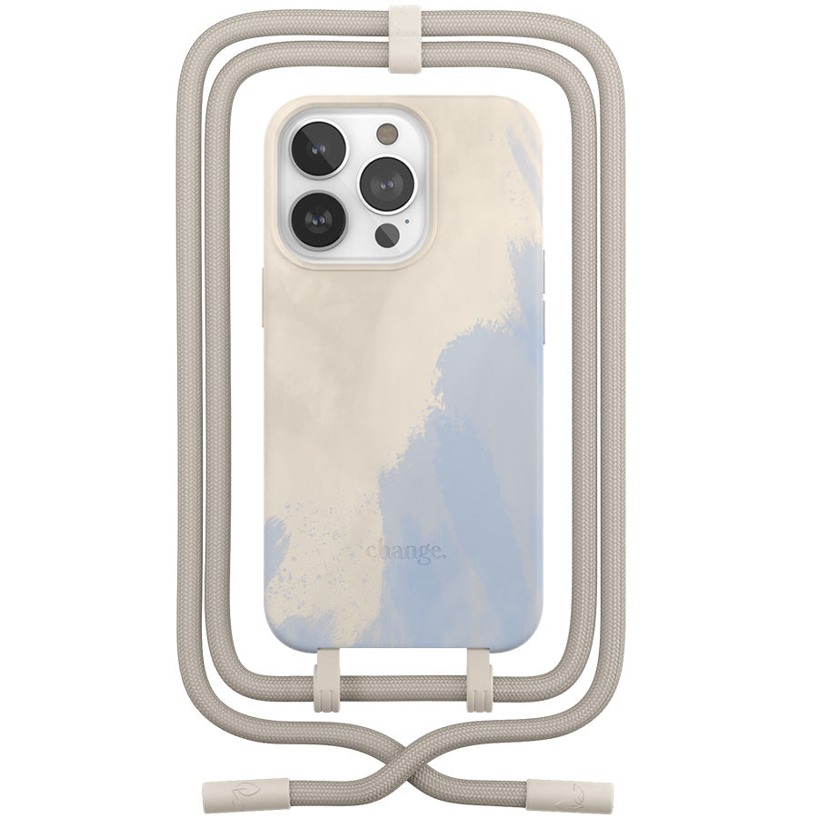 Woodcessories iPhone 14 Change Case - أزرق بيج [V] - كفر حماية عالية - مع خيط علاقة