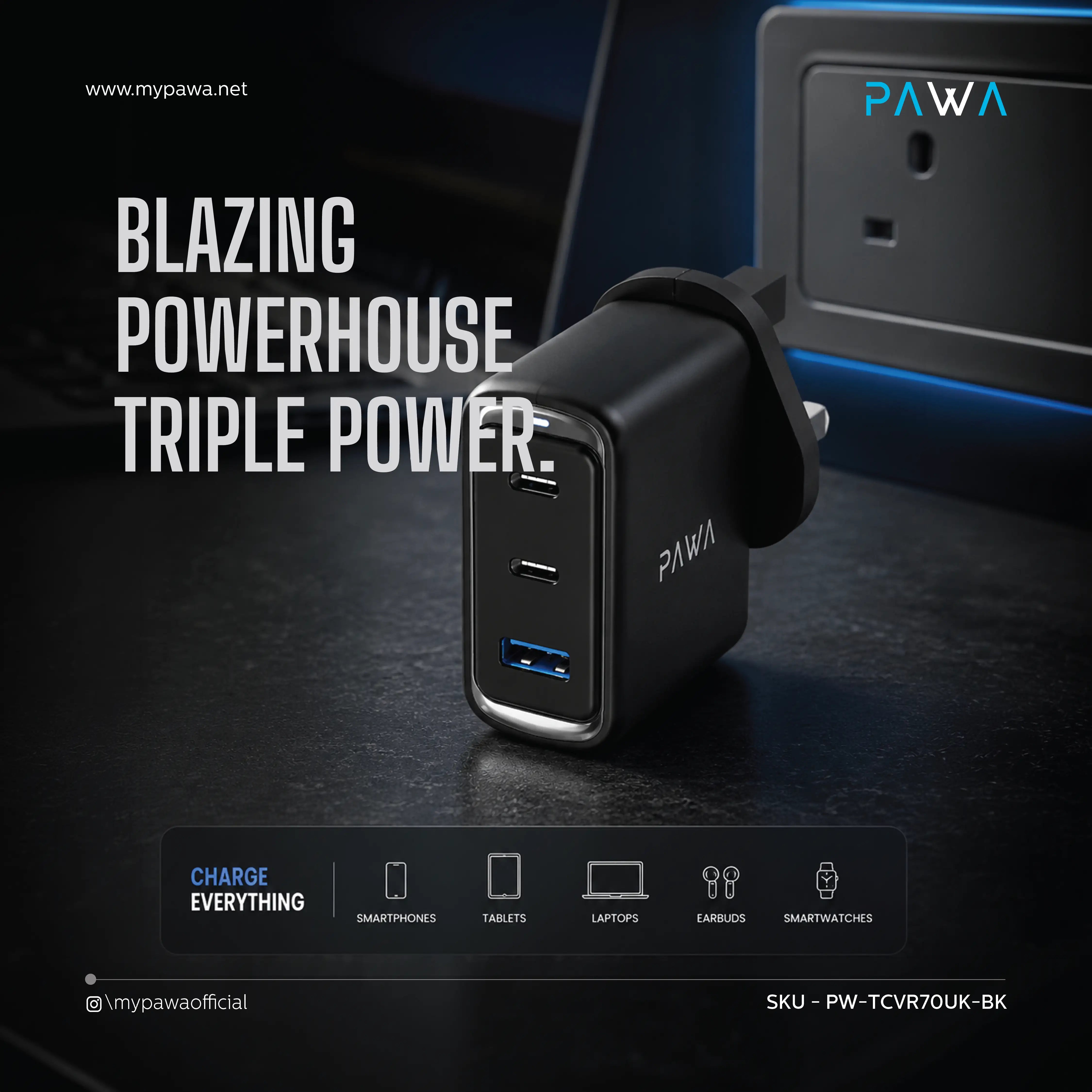 PAWA Vector 70W Triple Port Gan Charger