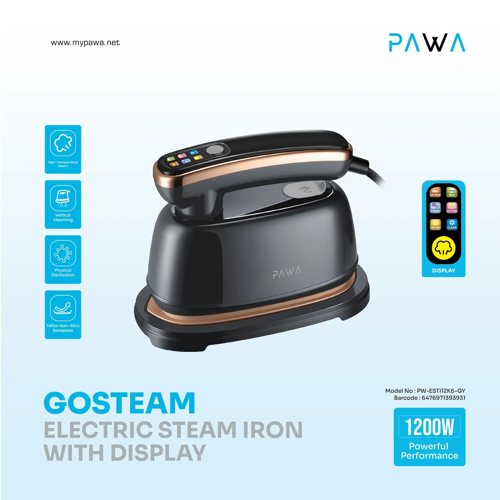 Pawa GoSteam Electrical steam iron with Display.