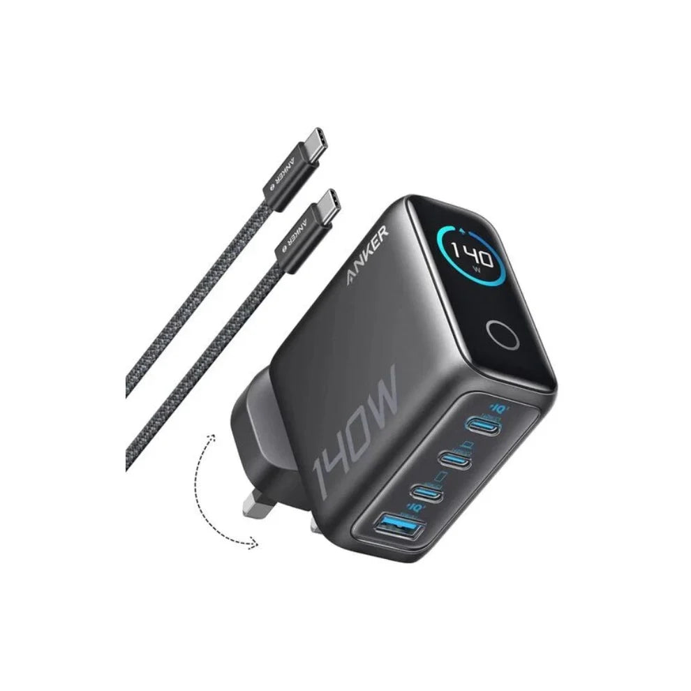 Powerology Voltflow GaN Wall Charger PD 140W with c to c- Black