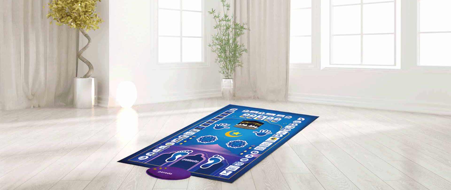 Porodo Kids Educational Interactive Smart Prayer Mat 110 x 70cm - Blue [H]- سجادة الصلاة الإسلامية - مع أوامر صوتية - للأطفال - مناسبة للتعليم