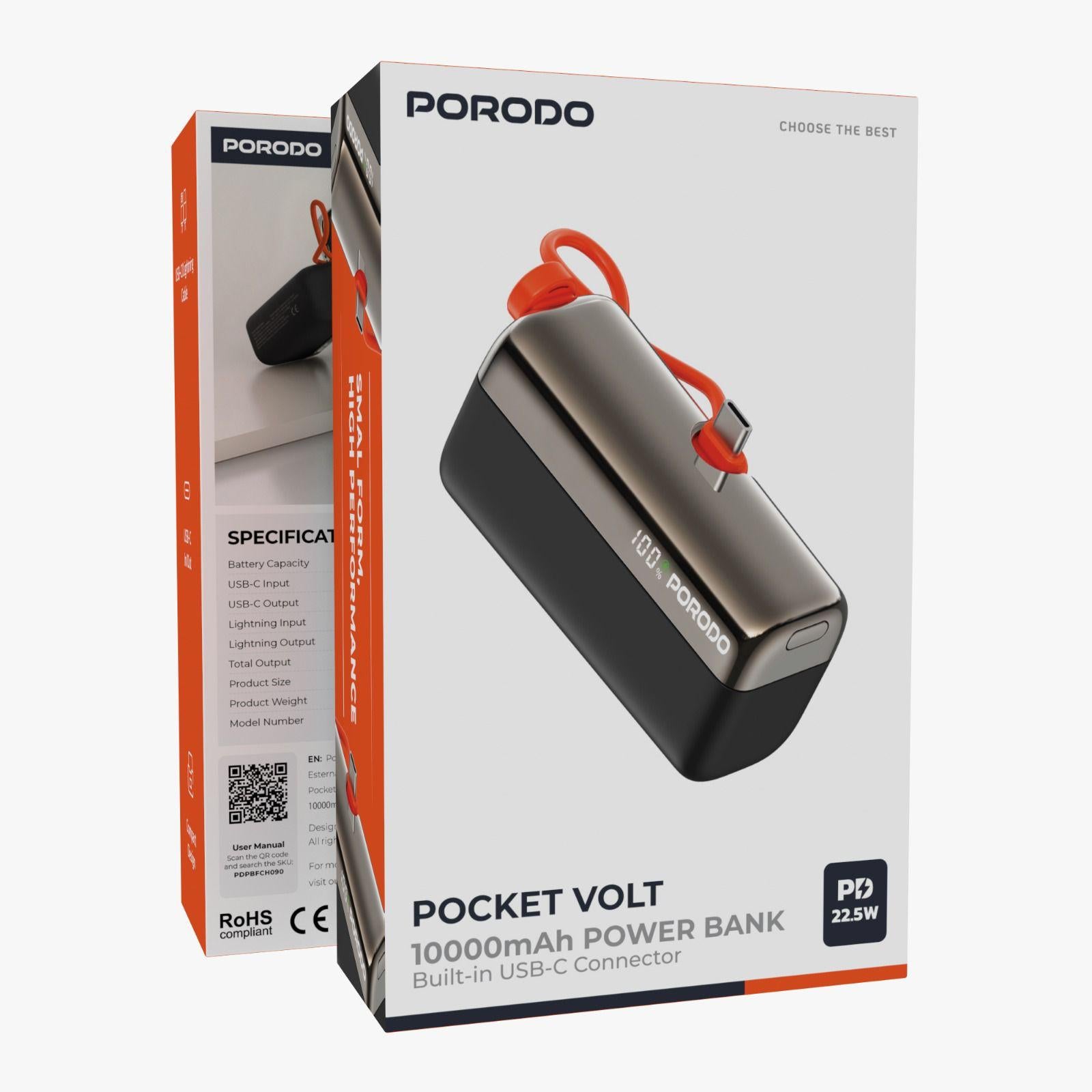 Porodo Pocket Volt 10000mAh Power Bank - Black