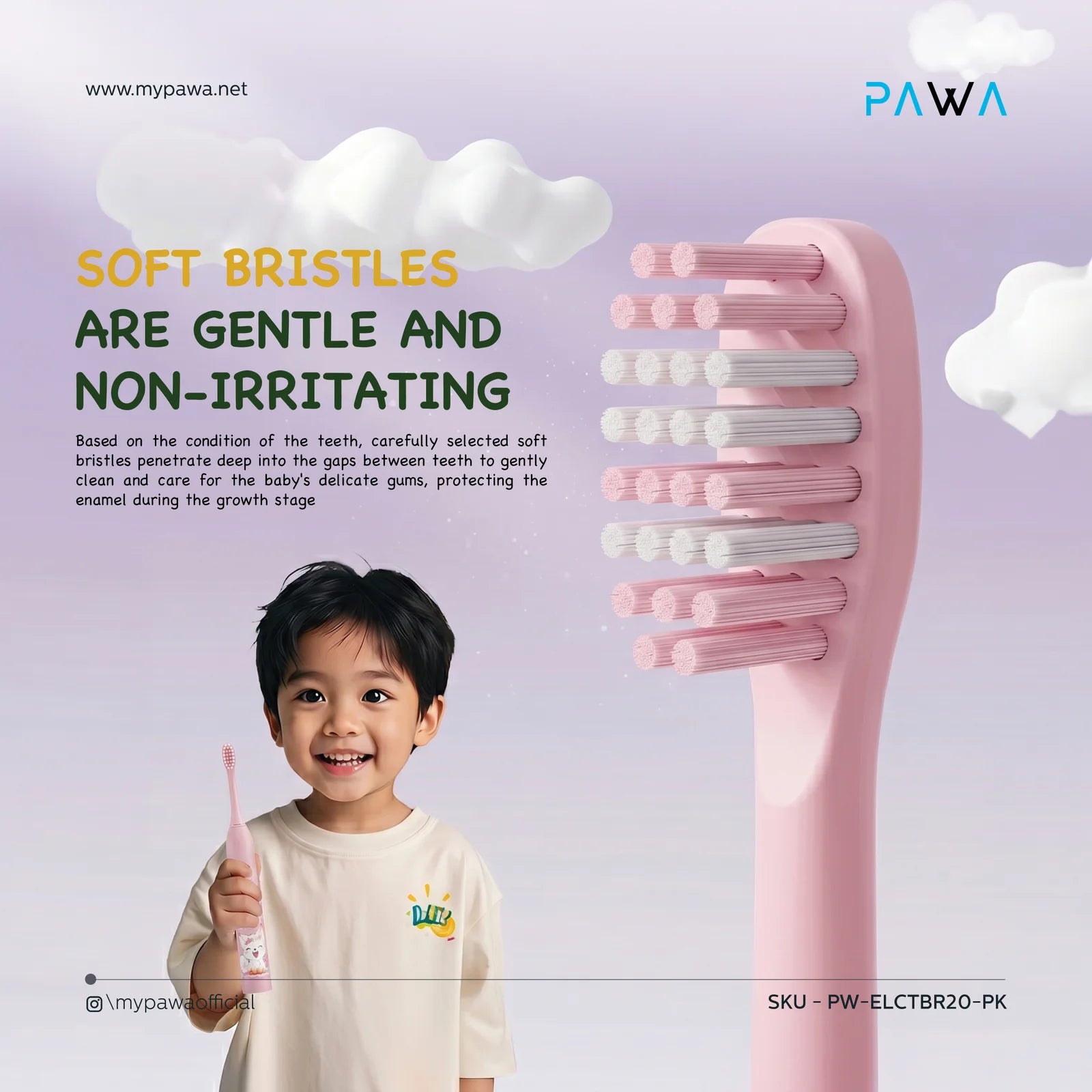 PAWA Electric Toothbrush Giggle For Kids-Pink