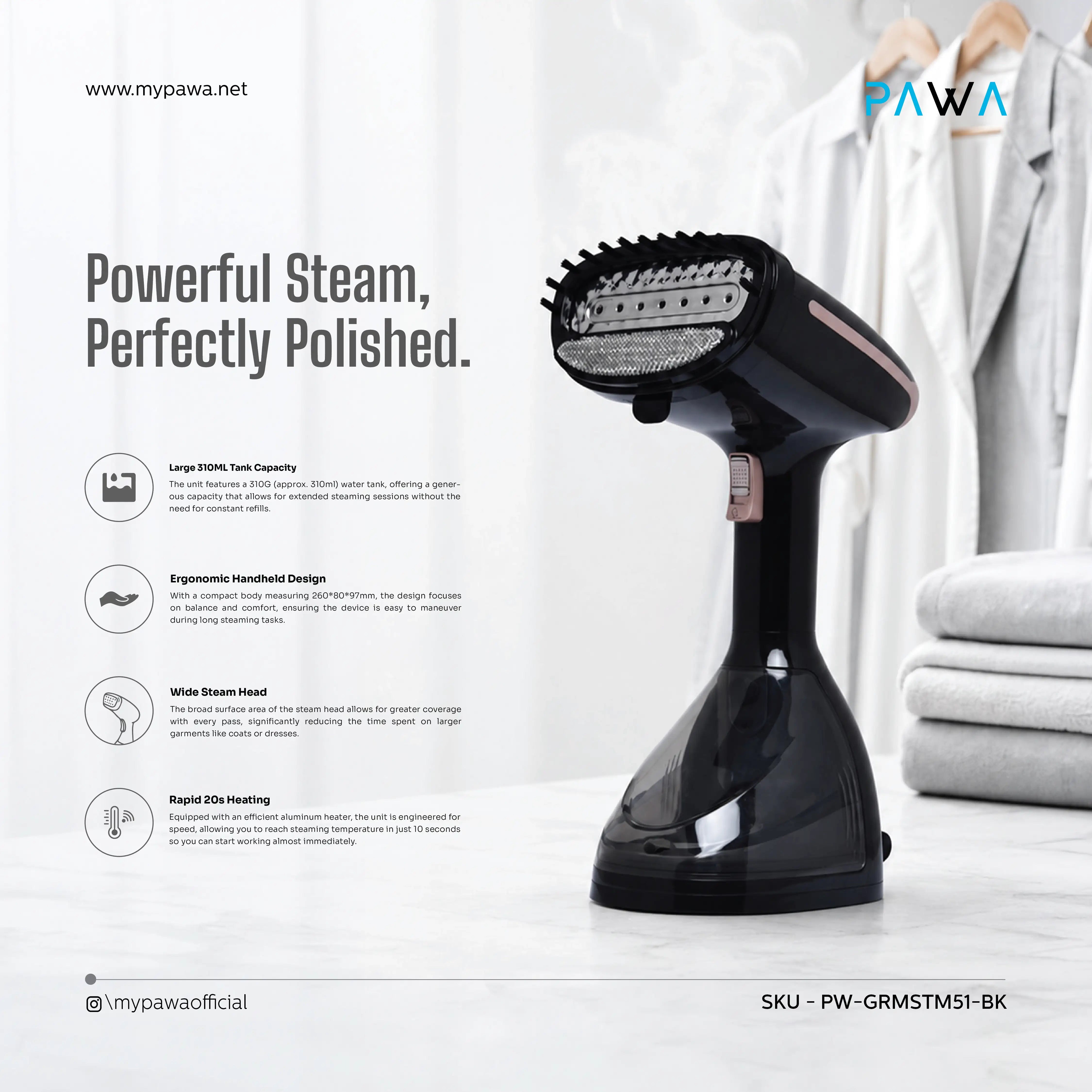 PAWA Optisteam Handheld Steamer With Display 1800W