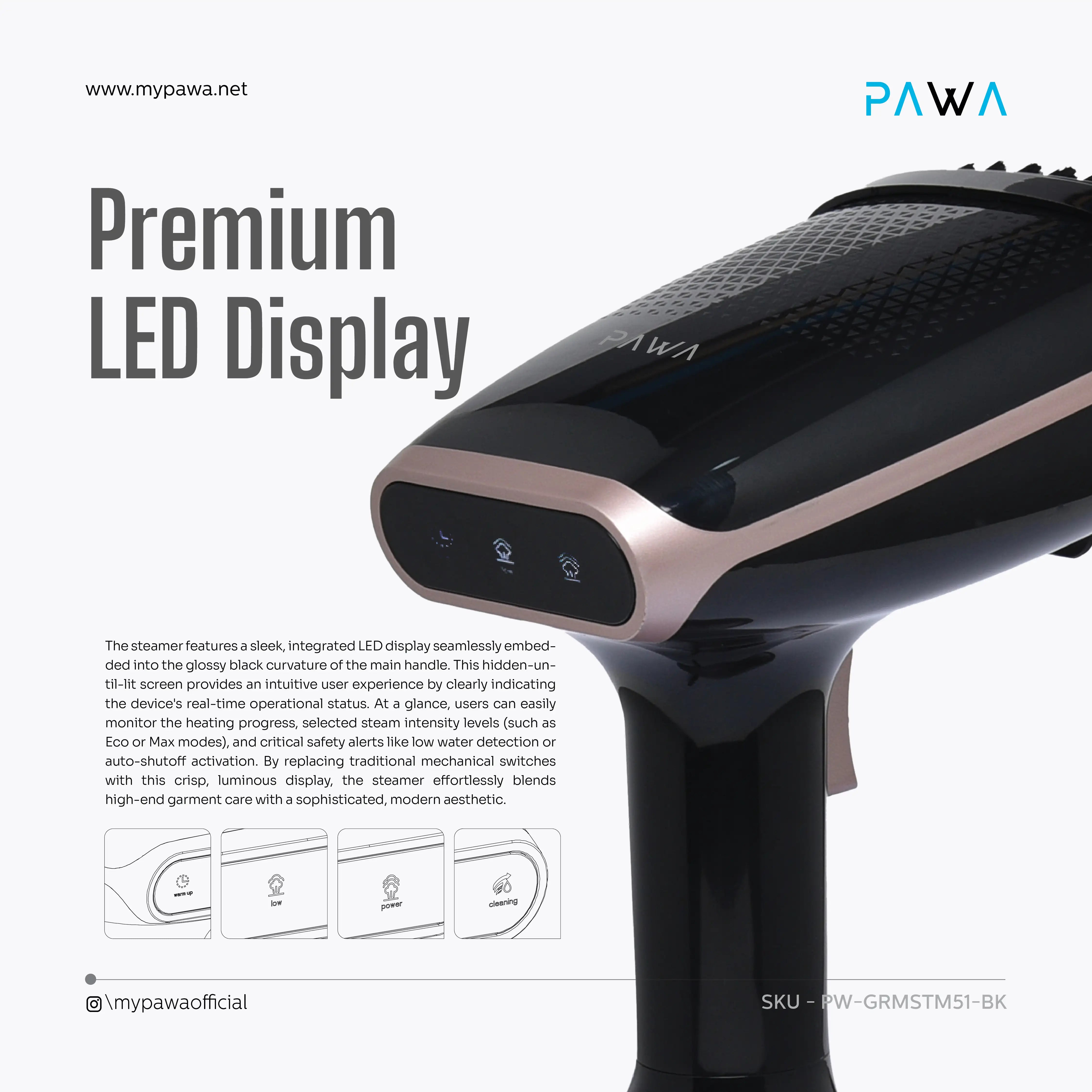PAWA Optisteam Handheld Steamer With Display 1800W
