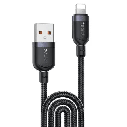 Yesido USB to 8-Pin Charging Data Cable – 3M, (Black)[H] - سلك شحن أيفون  - طول 3 متر - كفالة 12 شهر